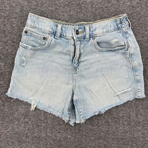 Aerie Womens Light Wash Distressed Denim Shorts Elastic Waist Blue Size Small